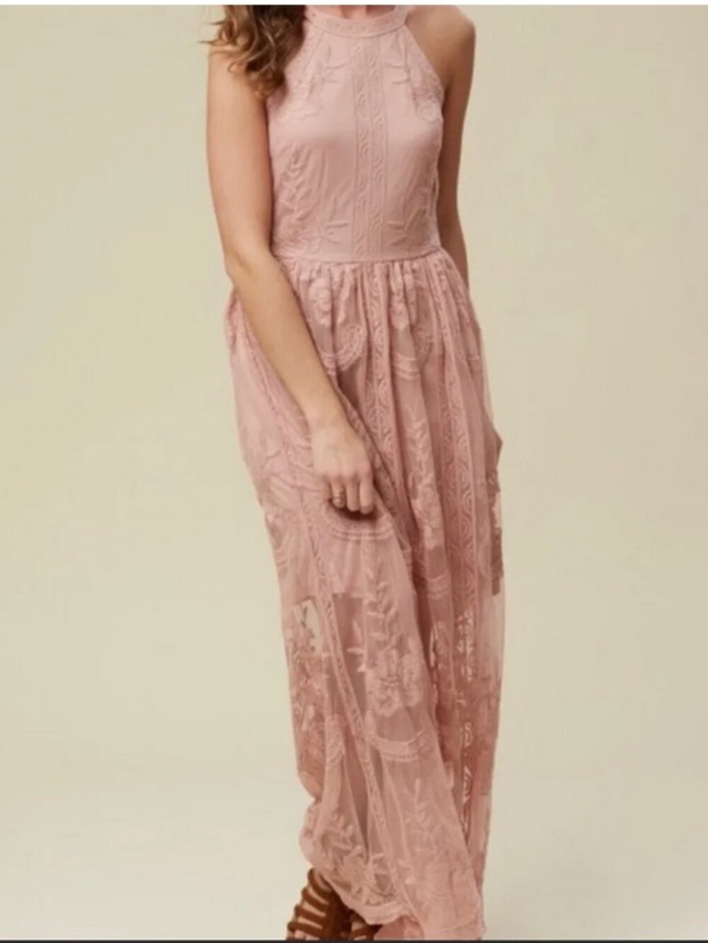 Altar’d State Blush Lace Maxi Dress L (Runs Small)